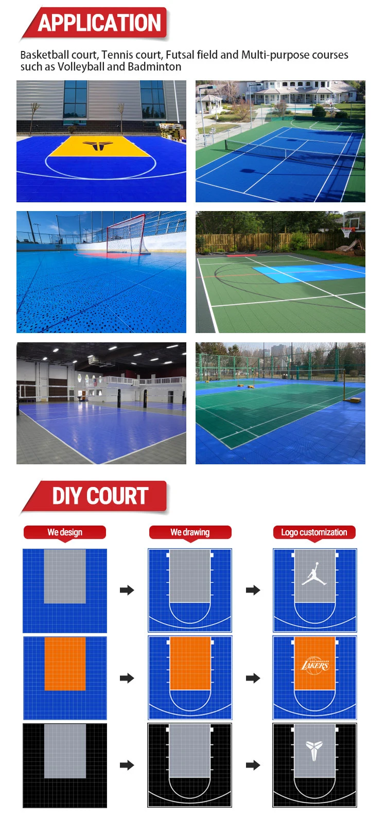 Indoor/Outdoor Badminton Volleyball Outdoor PP Basketball Sports Flooring