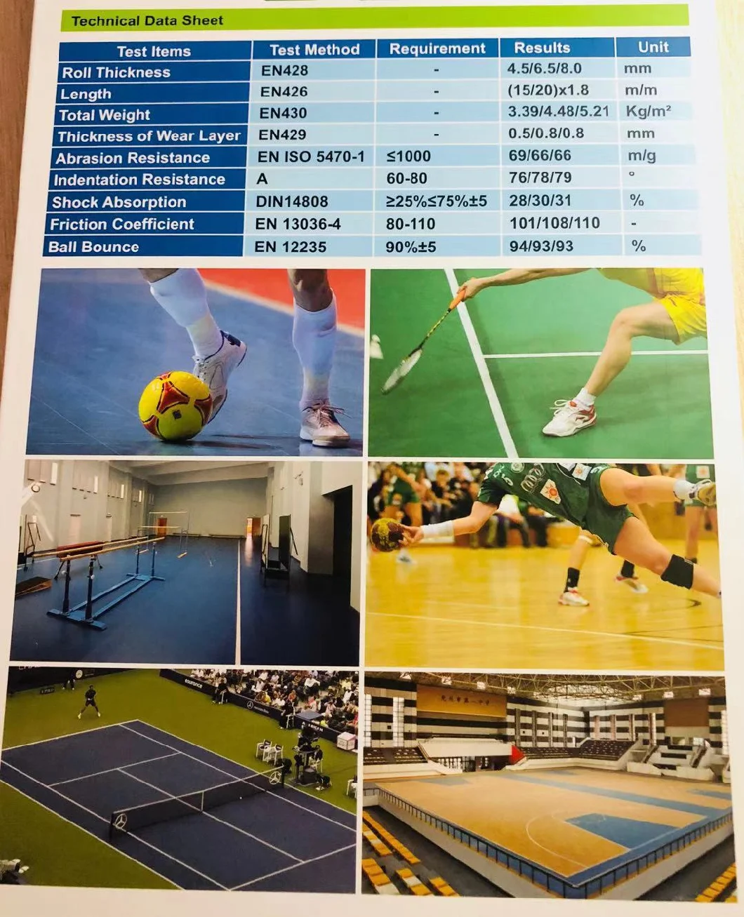 Commercial 1.8m Width 4.5mm 6mm 8mm Thickness Sports PVC Flooring Anti-Slip Sports Court Economical Portable Basketball Volleyball Badminton Court Flooring